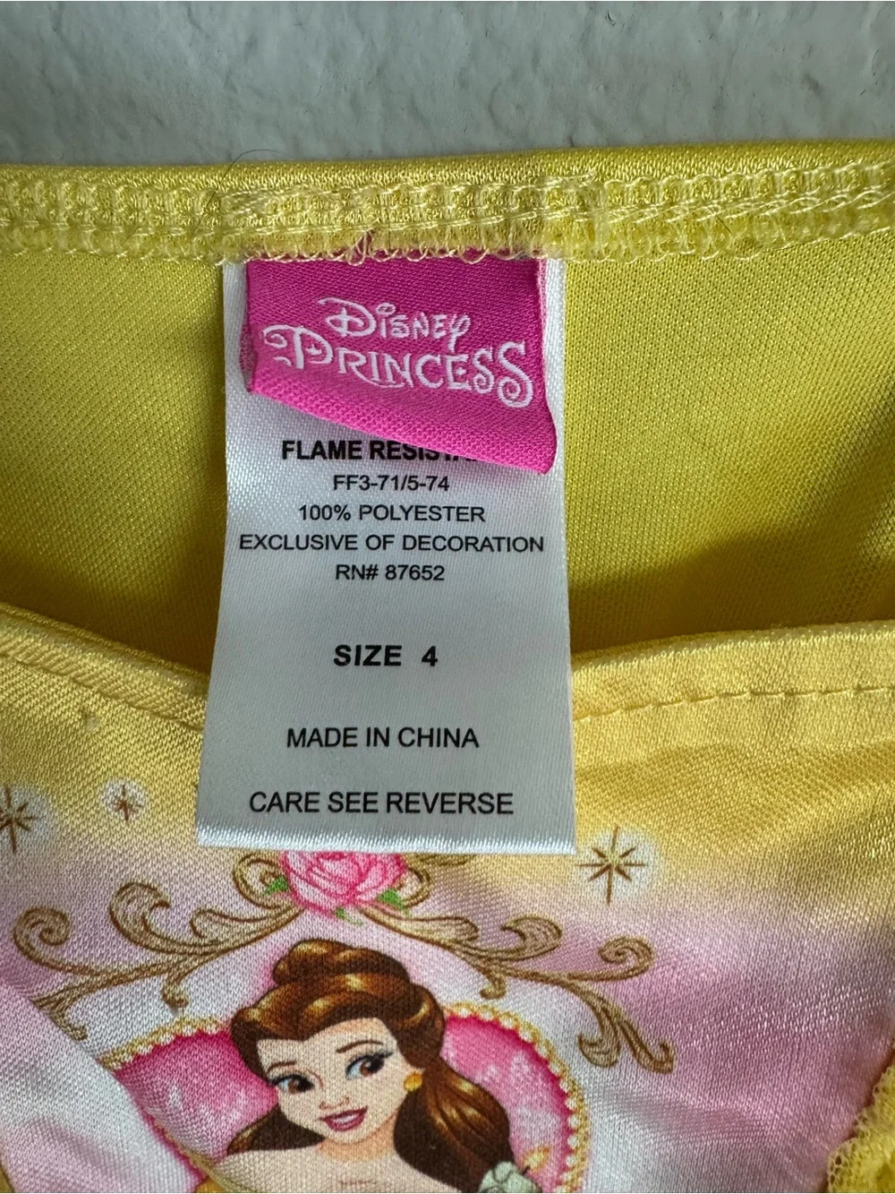 Disney Princess Belle Pink and Yellow Girls Dress Top - Picture 3 of 3